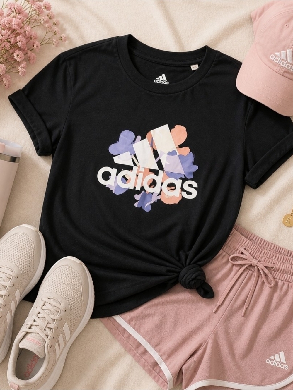 Adidas Black Floral Logo Tee